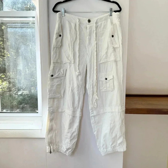 Free People Tahiti Cargo Pants Utility Low Rise Baggy White Tofu Medium - Picture 6 of 14